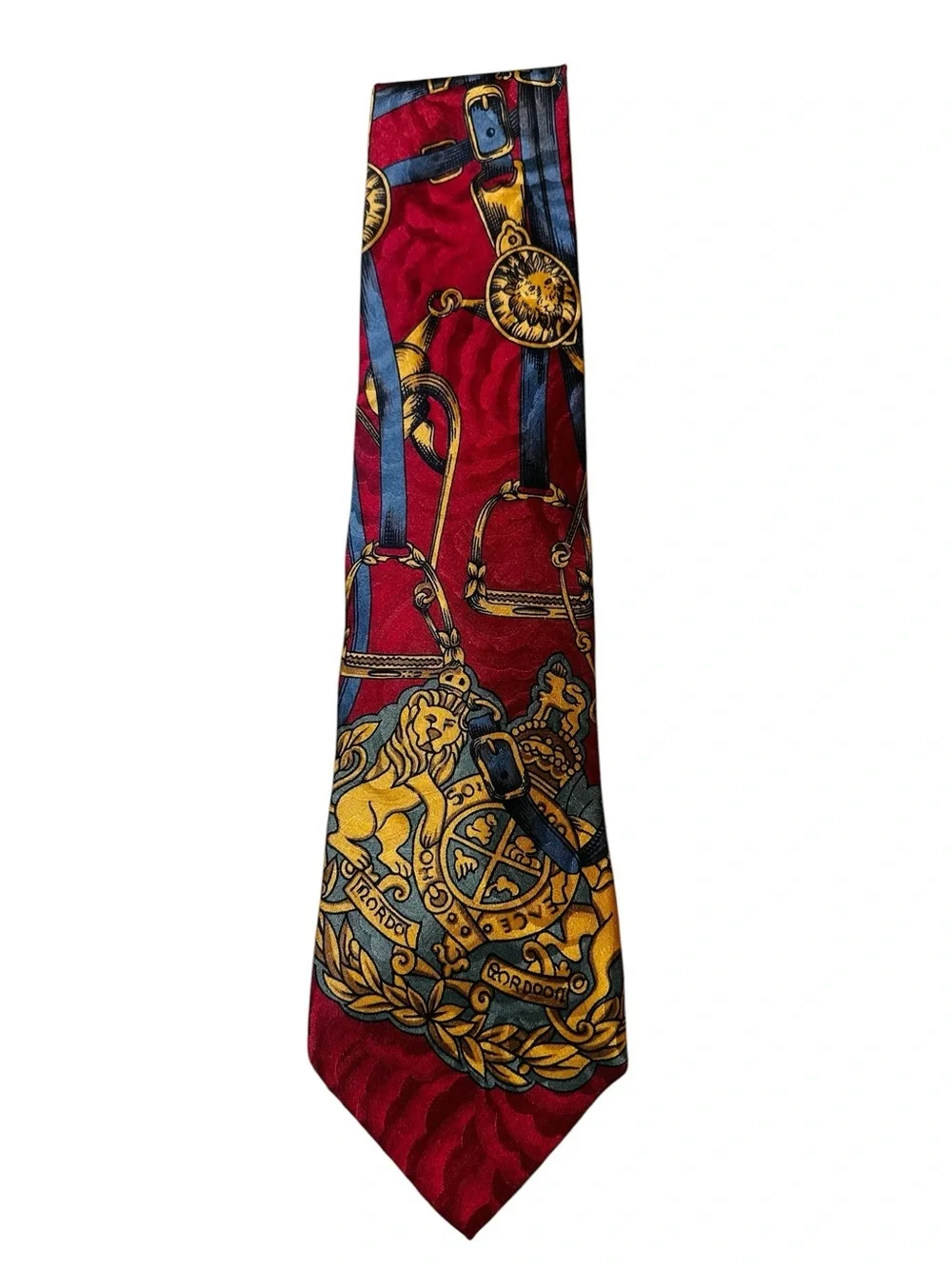 Vintage Hathaway Regal Equestrian Crest Lion 100% Silk Men's Necktie Made In USA